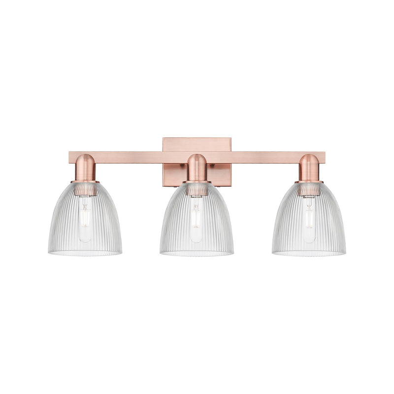 Innovations Castile 25in 3-Light Bath Vanity Light | Industrial Antique Copper Steel and Clear Glass | Bathroom Vanity | 25 x 10.75 | Model 716-3W-AC-G382