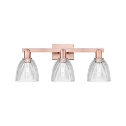 Innovations Castile 25in 3-Light Bath Vanity Light | Industrial Antique Copper Steel and Clear Glass | Bathroom Vanity | 25 x 10.75 | Model 716-3W-AC-G382
