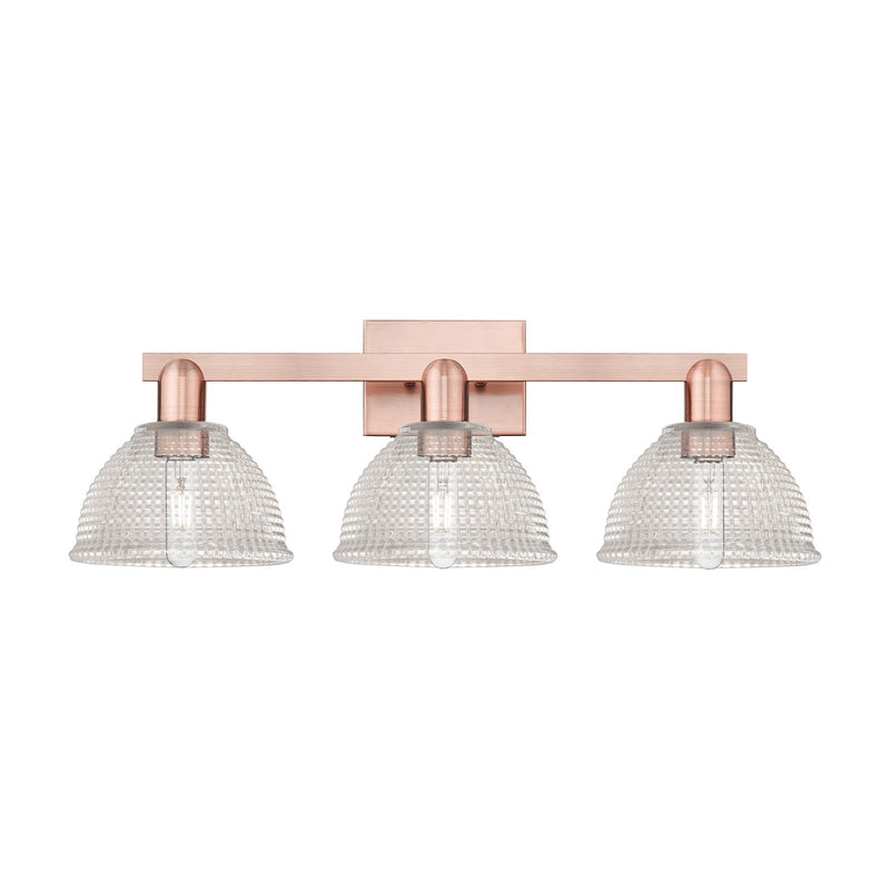 Innovations Arietta 27in 3-Light Bath Vanity Light | Industrial Antique Copper Steel and Clear Glass | Bathroom Vanity & Powder | Model 716-3W-AC-G422