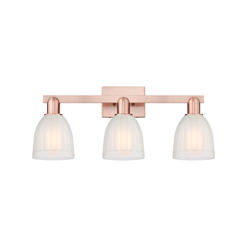 Innovations Brookfield 25in 3-Light Bath Vanity Light | Industrial Antique Copper Steel and White Frosted Ribbed Glass | Bathroom | Model 716-3W-AC-G441