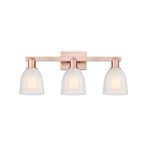 Innovations Brookfield 25in 3-Light Bath Vanity Light | Industrial Antique Copper Steel and White Frosted Ribbed Glass | Bathroom | Model 716-3W-AC-G441