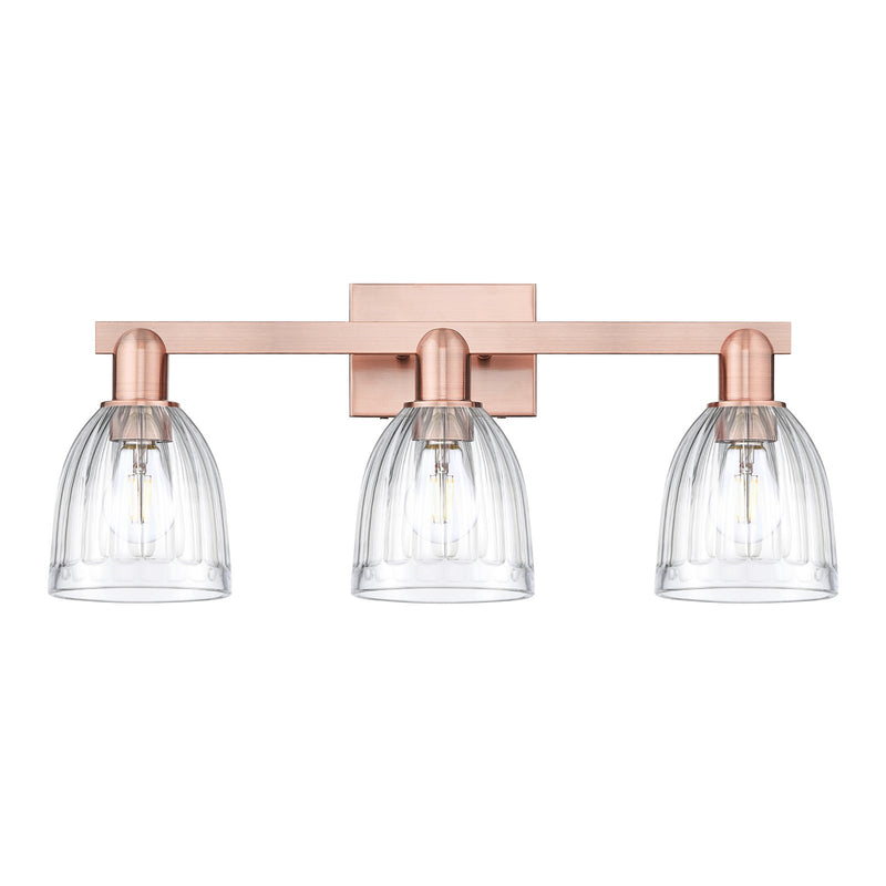 Innovations Brookfield 25in 3-Light Bath Vanity | Industrial Antique Copper Steel and Clear Ribbed Glass | Bathroom Vanity Light | Model 716-3W-AC-G442