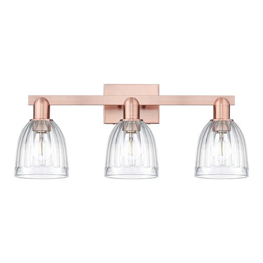 Innovations Brookfield 25in 3-Light Bath Vanity | Industrial Antique Copper Steel and Clear Ribbed Glass | Bathroom Vanity Light | Model 716-3W-AC-G442