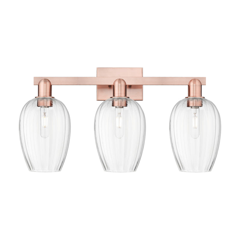 Innovations Preston Flute 26in 3-Light Bath Vanity Light | Industrial Antique Copper Steel and Clear Glass | Bathroom Vanity | Model 716-3W-AC-G457-6CL