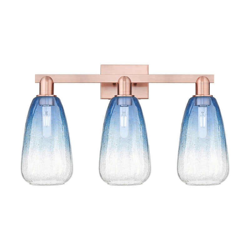 Innovations Brookhaven Almond 25in 3-Light Bath Vanity Light | Industrial Antique Copper Steel and Sapphire Blue Glass | Model 716-3W-AC-G480-6SB