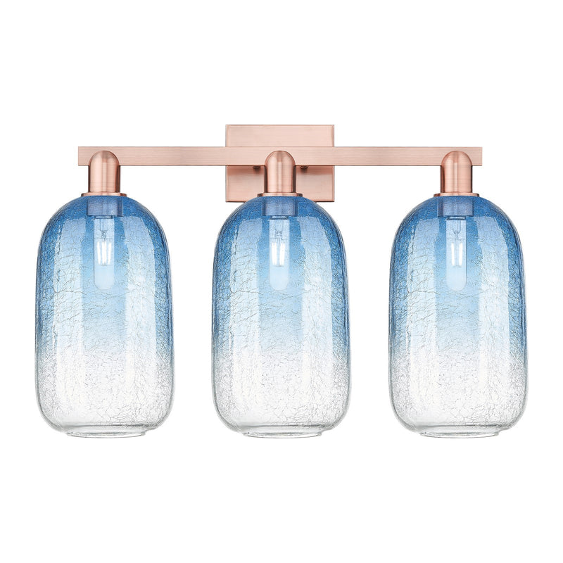 Innovations Brookhaven Cloche 26in 3-Light Bath Vanity | Industrial Antique Copper Steel and Sapphire Blue Glass | Entryway & | Model 716-3W-AC-G482-7SB