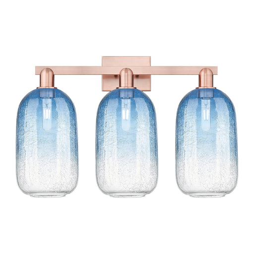 Innovations Brookhaven Cloche 26in 3-Light Bath Vanity | Industrial Antique Copper Steel and Sapphire Blue Glass | Entryway & | Model 716-3W-AC-G482-7SB