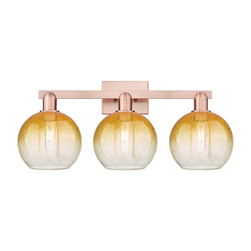 Innovations Brookhaven Globe 27in 3-Light Bath Vanity Light | Industrial Antique Copper and Amber Glass | Bathroom Vanity | 27 | Model 716-3W-AC-G483-8AM