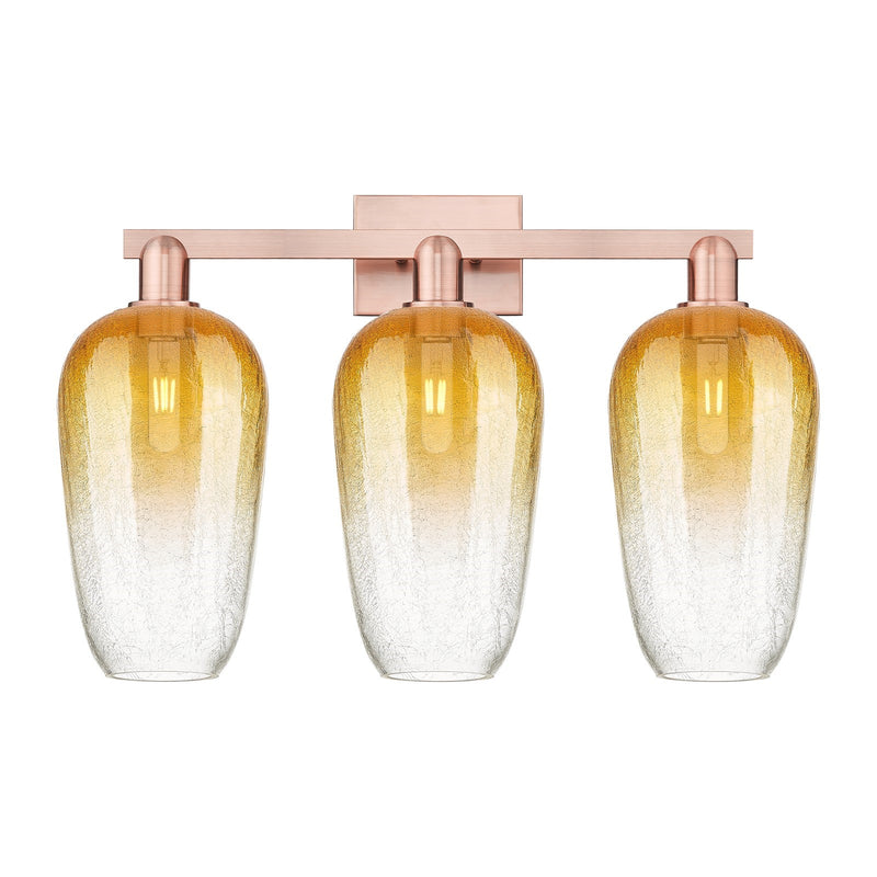 Innovations Brookhaven Flute 26in 3-Light Bath Vanity Light | Industrial Antique Copper Steel and Amber Glass | Damp Rated | Model 716-3W-AC-G484-7AM