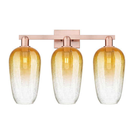 Innovations Brookhaven Flute 26in 3-Light Bath Vanity Light | Industrial Antique Copper Steel and Amber Glass | Damp Rated | Model 716-3W-AC-G484-7AM