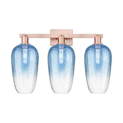 Innovations Brookhaven Flute 26in 3-Light Bath Vanity Light | Industrial Antique Copper Steel and Sapphire Blue Glass | Model 716-3W-AC-G484-7SB