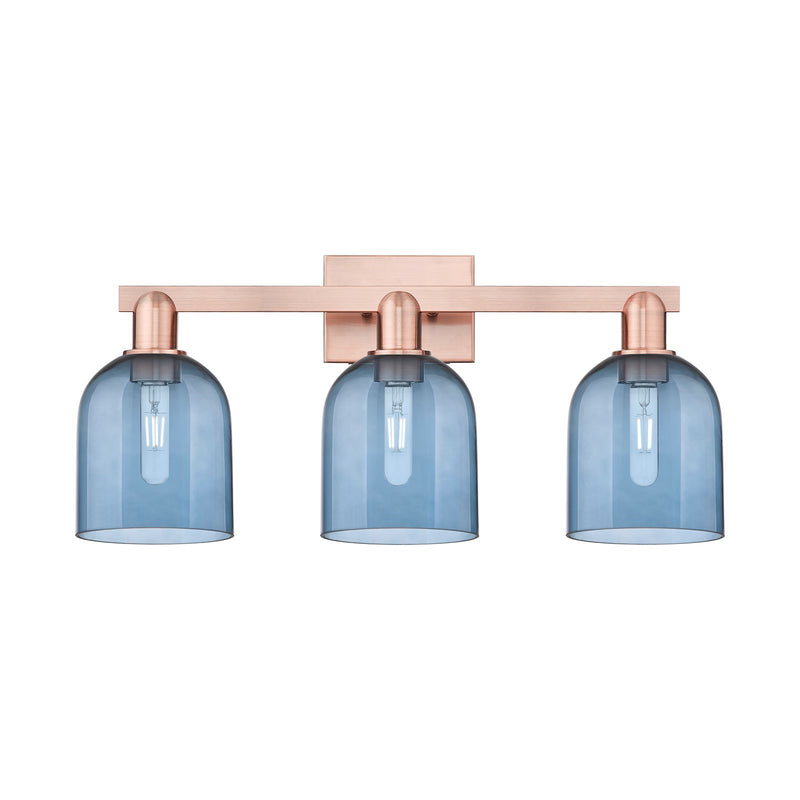 Innovations Bella 25in 3-Light Bath Vanity Light | Industrial Antique Copper and Blue Glass | Bathroom Vanity | 24.5 x 11.25 x | Model 716-3W-AC-G558-6BL
