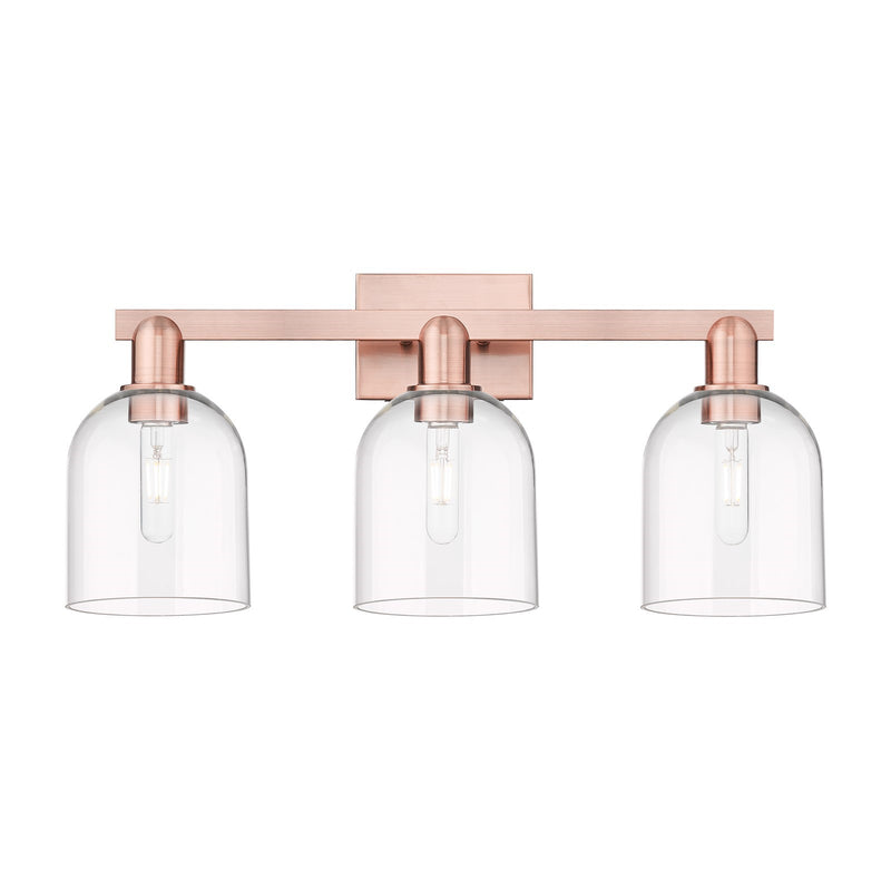 Innovations Bella 25in 3-Light Bath Vanity Light | Industrial Antique Copper and Clear Bell Glass | Bathroom Vanity | 24.5 x | Model 716-3W-AC-G558-6CL