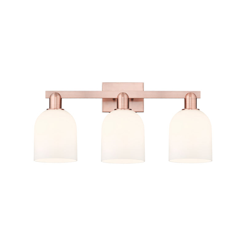 Innovations Bella 25in 3-Light Bath Vanity | Industrial Antique Copper Steel and White Glass | Bathroom & Powder Room | 24.5 x | Model 716-3W-AC-G558-6GWH