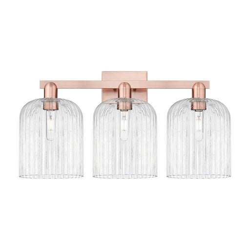 Innovations Bridal Veil 27in 3-Light Bath Vanity | Industrial Antique Copper and Clear Ribbed Glass | Damp Rated Bathroom | Model 716-3W-AC-G559-8CL