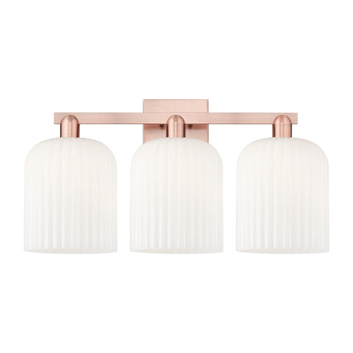 Innovations Bridal Veil 27in 3-Light Bath Vanity Light | Industrial Antique Copper Steel and Gloss White Ribbed Glass | Model 716-3W-AC-G559-8GWH
