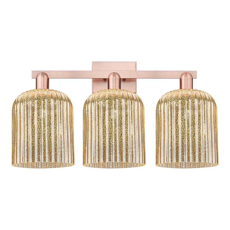 Innovations Bridal Veil 27in 3-Light Bath Vanity Light | Industrial Antique Copper and Mercury Ribbed Glass | Bathroom Vanity | Model 716-3W-AC-G559-8ME