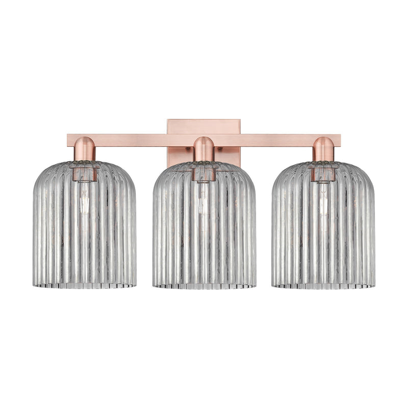 Innovations Bridal Veil 27in 3-Light Bath Vanity Light | Industrial Antique Copper Steel and Light Smoke Ribbed Glass | Model 716-3W-AC-G559-8SM