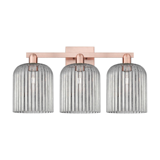 Innovations Bridal Veil 27in 3-Light Bath Vanity Light | Industrial Antique Copper Steel and Light Smoke Ribbed Glass | Model 716-3W-AC-G559-8SM