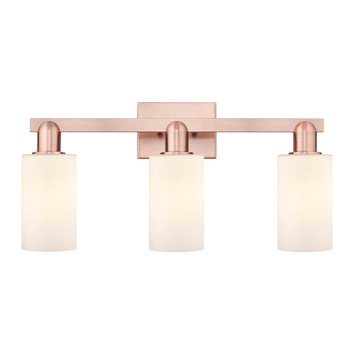 Innovations Clymer 23in 3-Light Bath Vanity Light | Industrial Antique Copper Steel and Matte White Glass | Bathroom Vanity | 22.88 | Model 716-3W-AC-G801