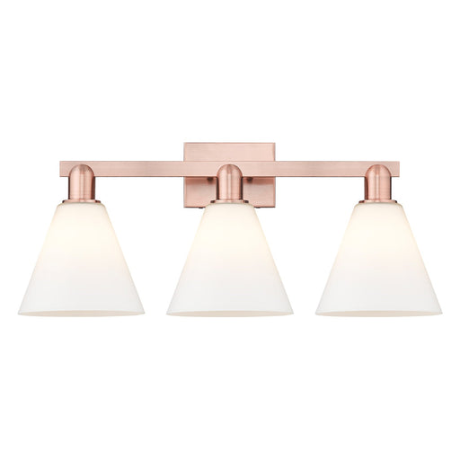Innovations Berkshire Glass 26in 3-Light Bath Vanity Light | Industrial Antique Copper and Matte White Glass | Damp Rated | Model 716-3W-AC-GBC-81