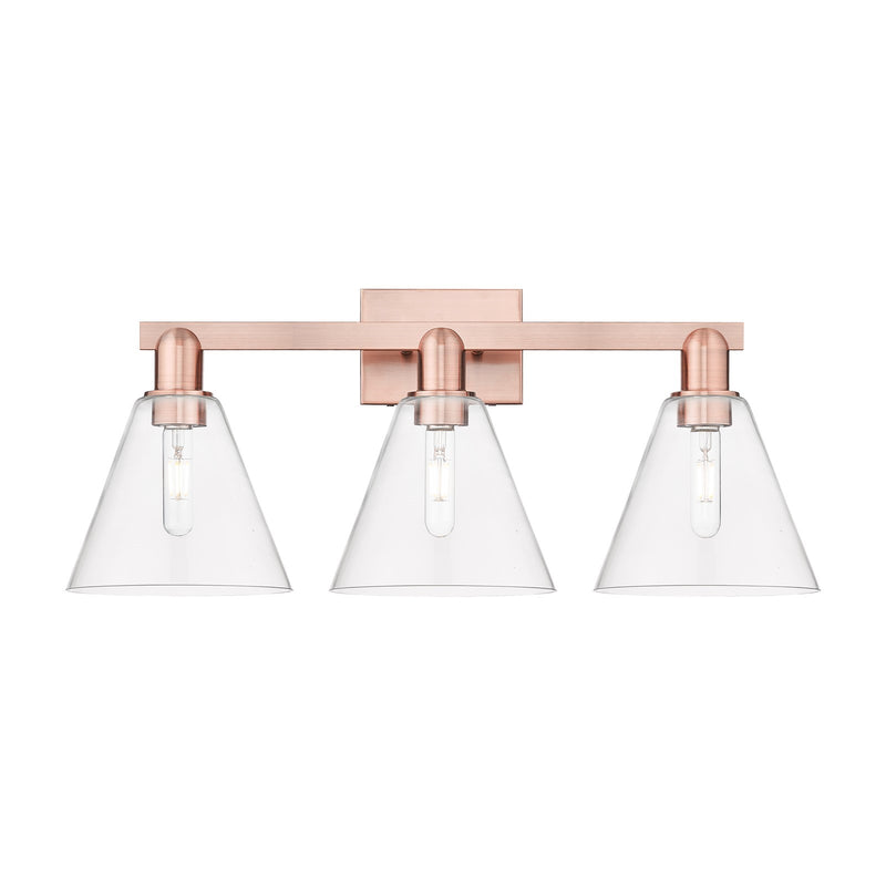 Innovations Berkshire Glass 26in 3-Light Bath Vanity Light | Industrial Antique Copper and Clear Glass | Damp Rated Bathroom & | Model 716-3W-AC-GBC-82