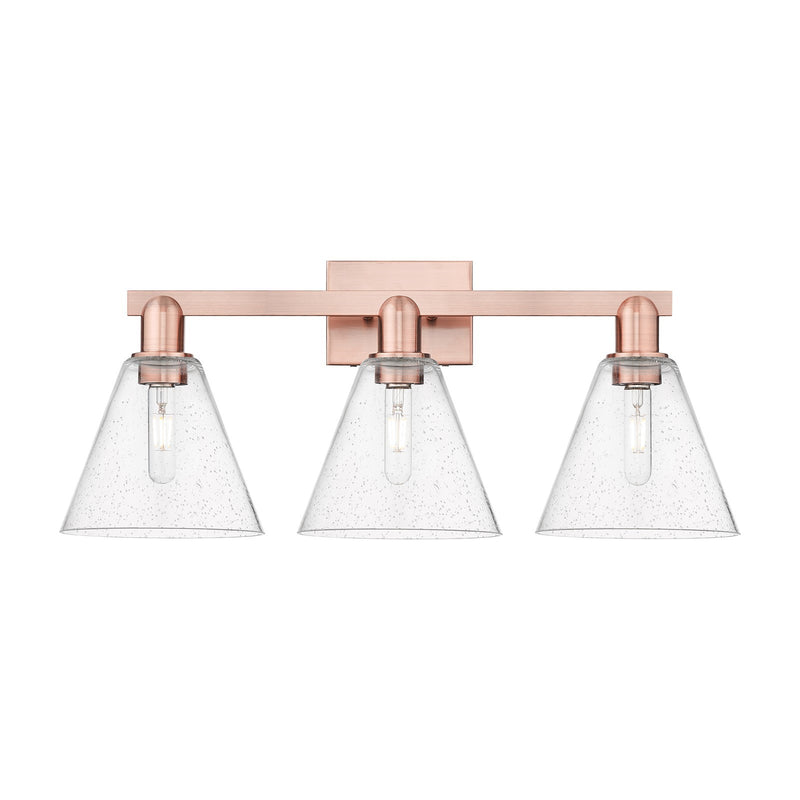 Innovations Berkshire Glass 26in 3-Light Bath Vanity Light | Industrial Antique Copper Steel and Seedy Glass | Bathroom Vanity | Model 716-3W-AC-GBC-84