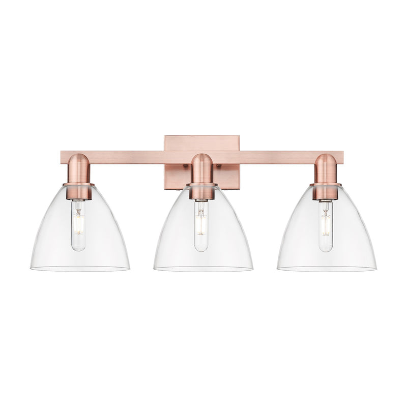 Innovations Bristol 27in 3-Light Bath Vanity Light | Industrial Antique Copper and Clear Glass | Bathroom Vanity | 26.5 x 11.25 | Model 716-3W-AC-GBD-752