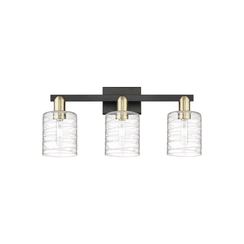Innovations Cobbleskill 24in 3-Light Bath Vanity | Industrial Black Antique Brass and Clear Deco Swirl Glass | Bathroom Vanity & | Model 716-3W-BAB-G1113