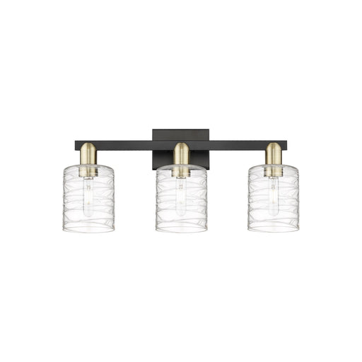 Innovations Cobbleskill 24in 3-Light Bath Vanity | Industrial Black Antique Brass and Clear Deco Swirl Glass | Bathroom Vanity & | Model 716-3W-BAB-G1113