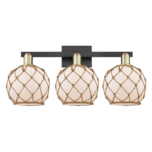 Innovations Farmhouse Rope 27in 3-Light Bath Vanity Light | Industrial Black Antique Brass and White Glass with Brown Rope | Model 716-3W-BAB-G121-8RB