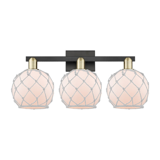 Innovations Farmhouse Rope 27in 3-Light Bath Vanity Light | Industrial Black Antique Brass and White Glass with Rope Shade | Model 716-3W-BAB-G121-8RW