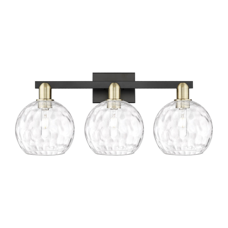 Innovations Athens Water Glass 27in 3-Light Bath Vanity Light | Industrial Black Antique Brass and Clear Glass | Bathroom | Model 716-3W-BAB-G1215-8