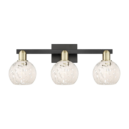 Innovations White Mouchette 25in 3-Light Bath Vanity Light | Industrial Black Antique Brass and White Glass | Kitchen Island | Model 716-3W-BAB-G1216-6WM