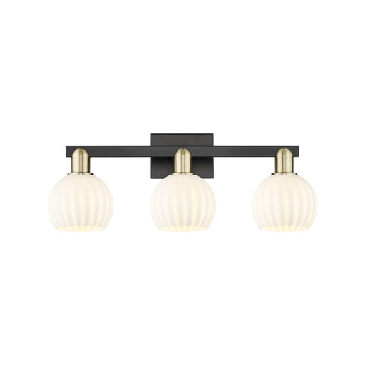 Innovations Lighting Arcadia 25in 3-Light Bath Vanity Light | Industrial Black Antique Brass and White Venetian Glass | Model 716-3W-BAB-G1217-6WV