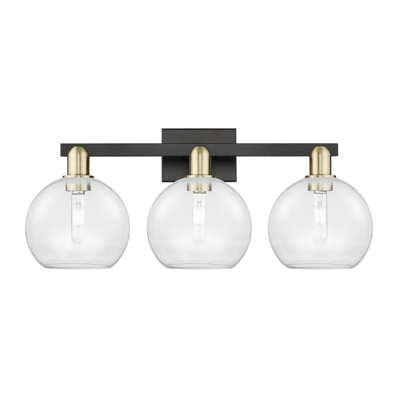 Innovations Athens 27in 3-Light Bath Vanity | Industrial Black Antique Brass Steel and Clear Glass | Bathroom Vanity Light | 27 | Model 716-3W-BAB-G122-8
