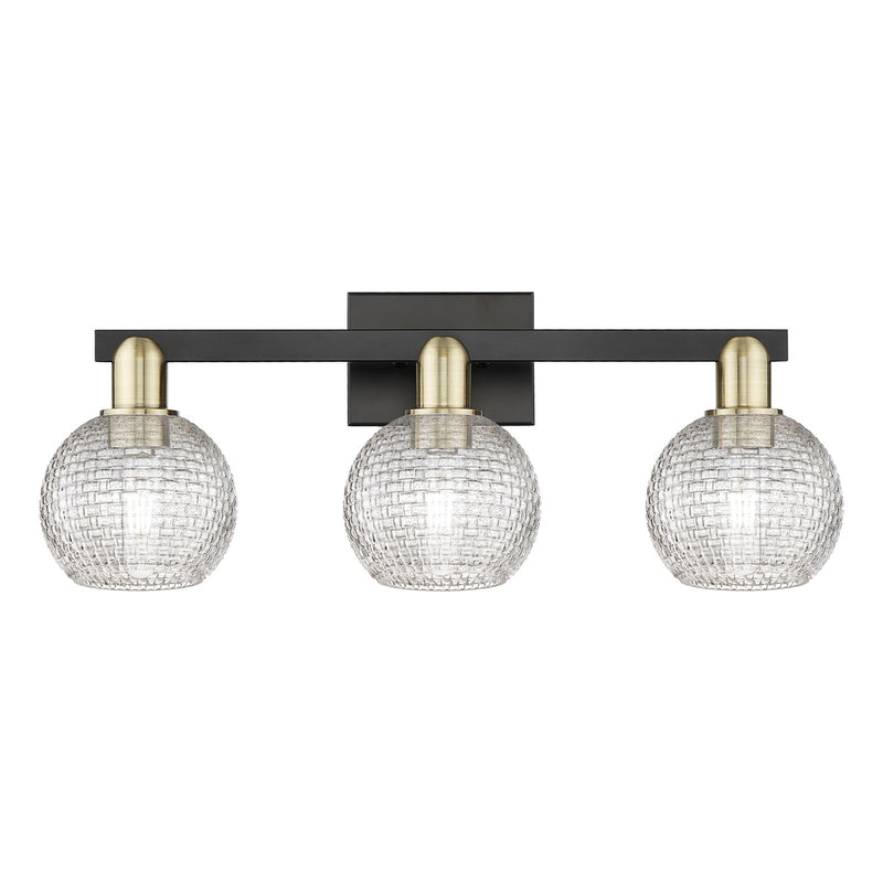 Innovations Athens 25in 3-Light Bath Vanity Light | Industrial Black Antique Brass and Clear Basket Weave Glass | Bathroom | Model 716-3W-BAB-G122C-6CL