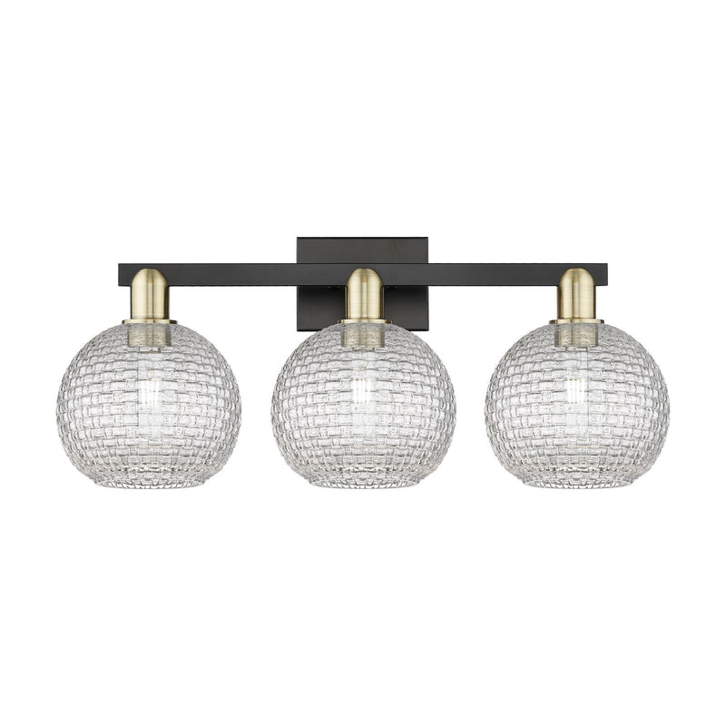 Innovations Athens 27in 3-Light Bath Vanity Light | Industrial Black Antique Brass and Clear Basket Weave Glass | Bathroom | Model 716-3W-BAB-G122C-8CL