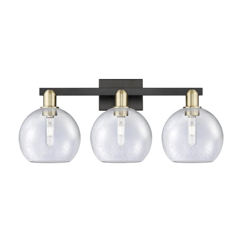 Innovations Athens 27in 3-Light Bath Vanity | Industrial Black Antique Brass Steel and Seedy Glass | Bathroom Vanity Light | 27 | Model 716-3W-BAB-G124-8