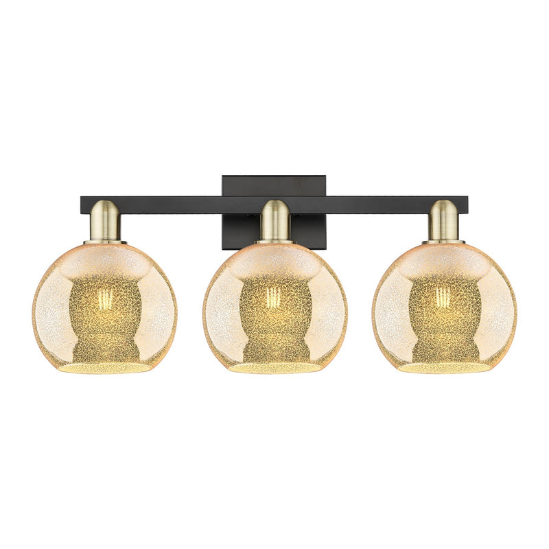 Innovations Athens 27in 3-Light Bath Vanity Light | Industrial Black Antique Brass Steel and Mercury Glass | Bathroom Vanity | Model 716-3W-BAB-G128-8