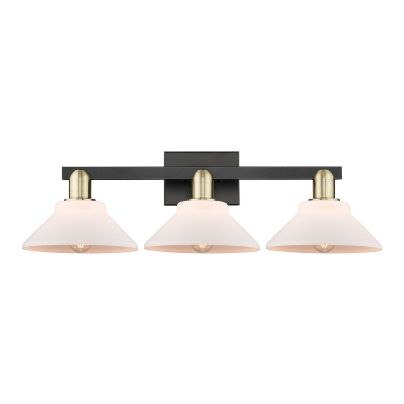 Innovations Orwell 27in 3-Light Bath Vanity Light | Industrial Black Antique Brass and Matte White Glass | Bathroom Vanity | 27.38 | Model 716-3W-BAB-G131