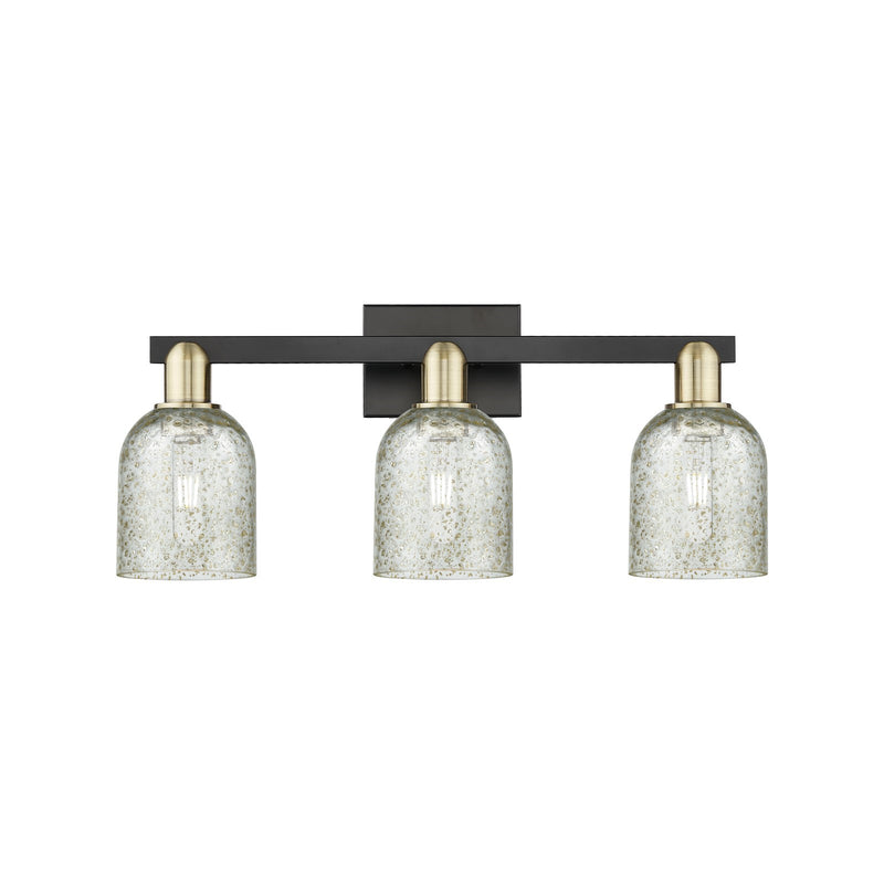 Innovations Caledonia 24in 3-Light Bath Vanity | Industrial Black Antique Brass Steel and Mica Glass | Bathroom Vanity Light | 24 | Model 716-3W-BAB-G259