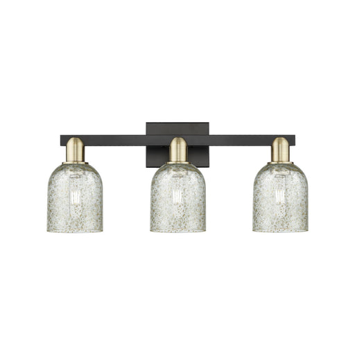 Innovations Caledonia 24in 3-Light Bath Vanity | Industrial Black Antique Brass Steel and Mica Glass | Bathroom Vanity Light | 24 | Model 716-3W-BAB-G259