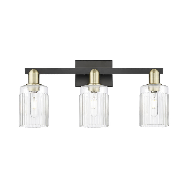 Innovations Hadley 24in 3-Light Bath Vanity | Industrial Black Antique Brass and Clear Ribbed Glass | Bathroom Vanity Light | 23.5 | Model 716-3W-BAB-G342
