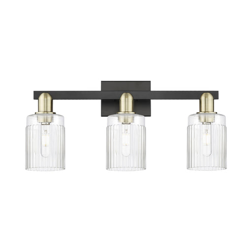 Innovations Hadley 24in 3-Light Bath Vanity | Industrial Black Antique Brass and Clear Ribbed Glass | Bathroom Vanity Light | 23.5 | Model 716-3W-BAB-G342