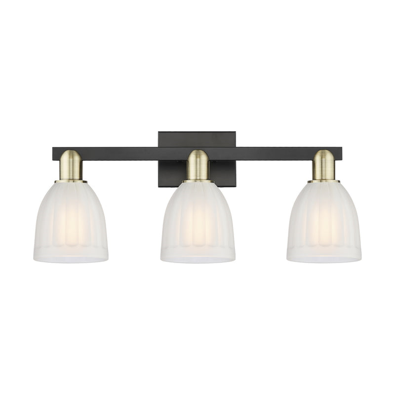 Innovations Brookfield 25in 3-Light Bath Vanity Light | Industrial Black Antique Brass and White Frosted Ribbed Glass | Bathroom | Model 716-3W-BAB-G441