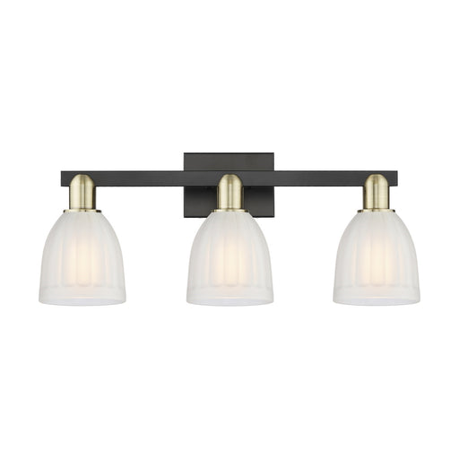 Innovations Brookfield 25in 3-Light Bath Vanity Light | Industrial Black Antique Brass and White Frosted Ribbed Glass | Bathroom | Model 716-3W-BAB-G441