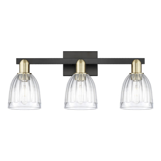 Innovations Brookfield 25in 3-Light Bath Vanity | Industrial Black Antique Brass Steel and Clear Ribbed Glass | Bathroom Vanity & | Model 716-3W-BAB-G442
