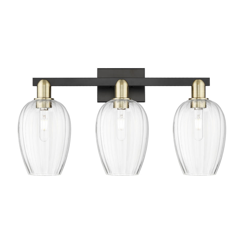 Innovations Preston Flute 26in 3-Light Bath Vanity Light | Industrial Black Antique Brass and Clear Glass | Bathroom Vanity | Model 716-3W-BAB-G457-6CL