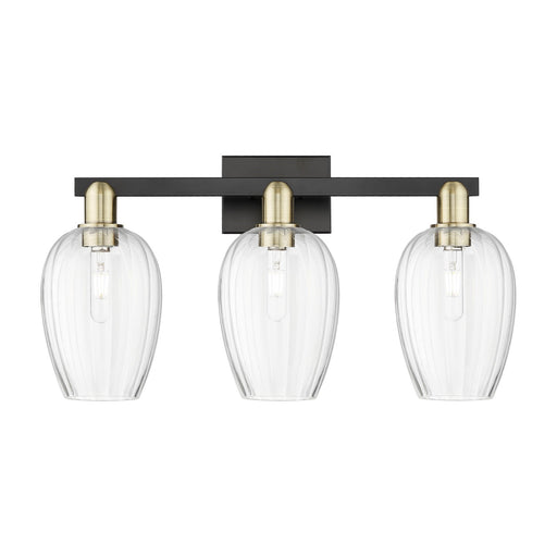 Innovations Preston Flute 26in 3-Light Bath Vanity Light | Industrial Black Antique Brass and Clear Glass | Bathroom Vanity | Model 716-3W-BAB-G457-6CL